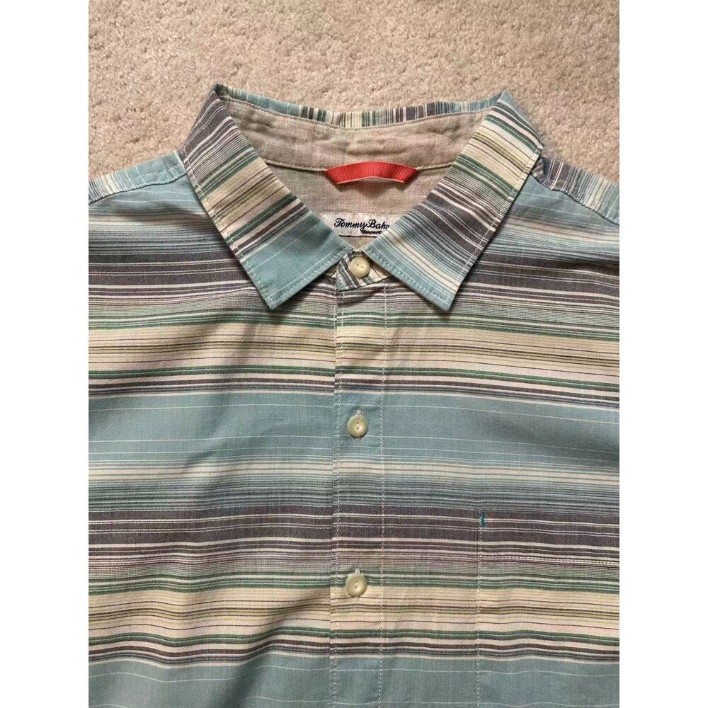 Tommy Bahama Shirt Men's XL Blue Multicolor Striped Short Sleeve Button Up